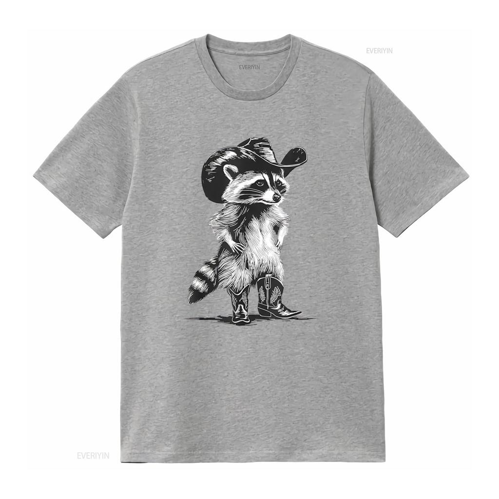 Racoon Cowboy Funny Meme T Shirt Unique Design for Western Fashion Lovers Vintage Washed Streetwear Fashion Stretched Homme