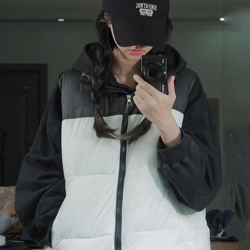 Down cotton vest women's autumn and winter new splicing couple cotton vest outer wear loose versatile vest jacket tide
