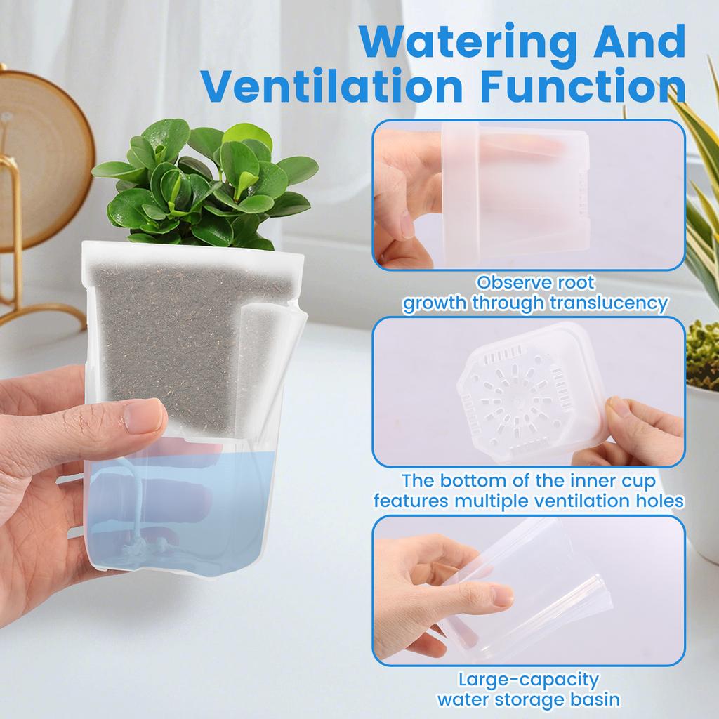 12 Pcs Self Watering Plant Pot Transparent Double Layer Plastic with Drainage Holes Cotton Rope Watering Small Nursery Pot