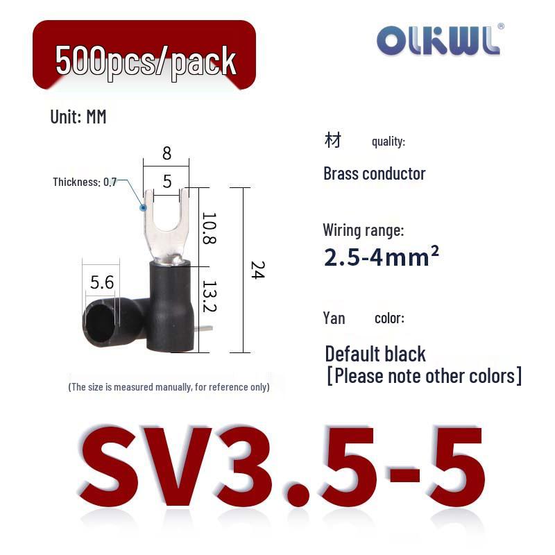 SV European Fork-Type Pre-Insulated Copper Crimp Terminals: SVS1.25-3.2/4/5, SV2-4/5/6 Wire Lugs.
