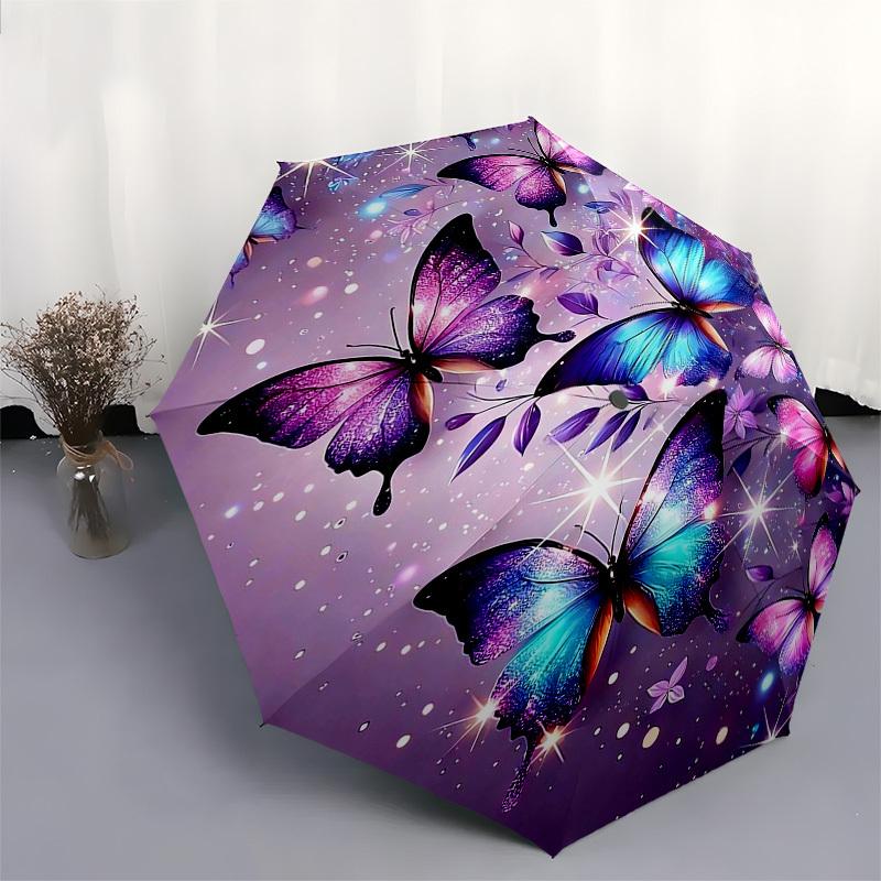 1pc Butterfly Dreams: A Colorful Fantasy Umbrella with Plastic Handle,Vibrant Cartoon Pattern,Multi-functional UmbrellaPT221