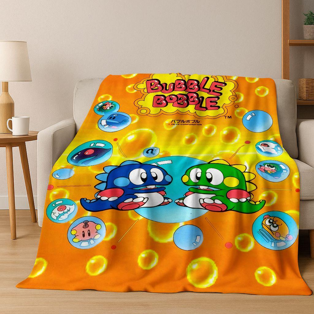 3D Retro Game Bubble Bobble Cartoon Flanellen Deken, Gezellige Zachte Plaid voor Huis Slaapkamer Bed Bank Picknickhoes Cadeau Kinderen