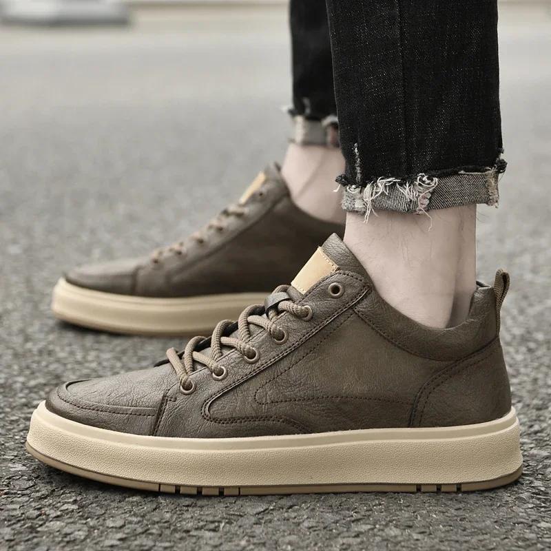 New Genuine Leather Mens Sneakers Fashion High Top Casual Shoes for Men High Quality Business Designer Comfortable Walking Shoes