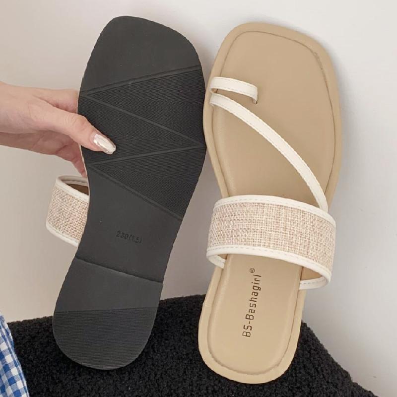 Fashion Fashion Weaving Narrow Band Flat Sandals Women Summer Square Toe Clip Toe Designer Shoes Simple Non-slip Vacation Beach Shoes