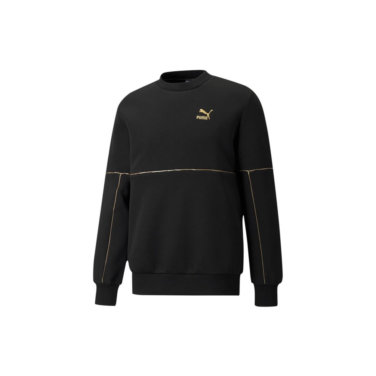 PUMA Luxe Crew Embroidered Logo Sports Round Neck Knit Pullover Black Men s 534410-01 XL