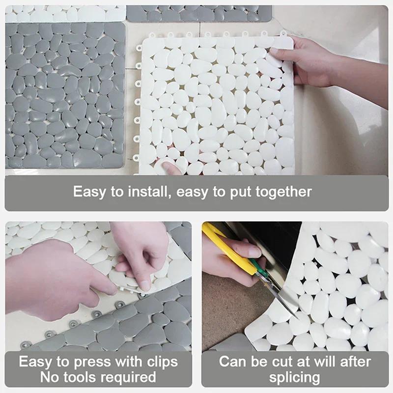 Interlocking Rubber Floor Tiles Non-Slip Pool Mat Soft PVC Splicing Shower Mat Outdoor Cushion Mat for Bathroom Deck Drain Pool