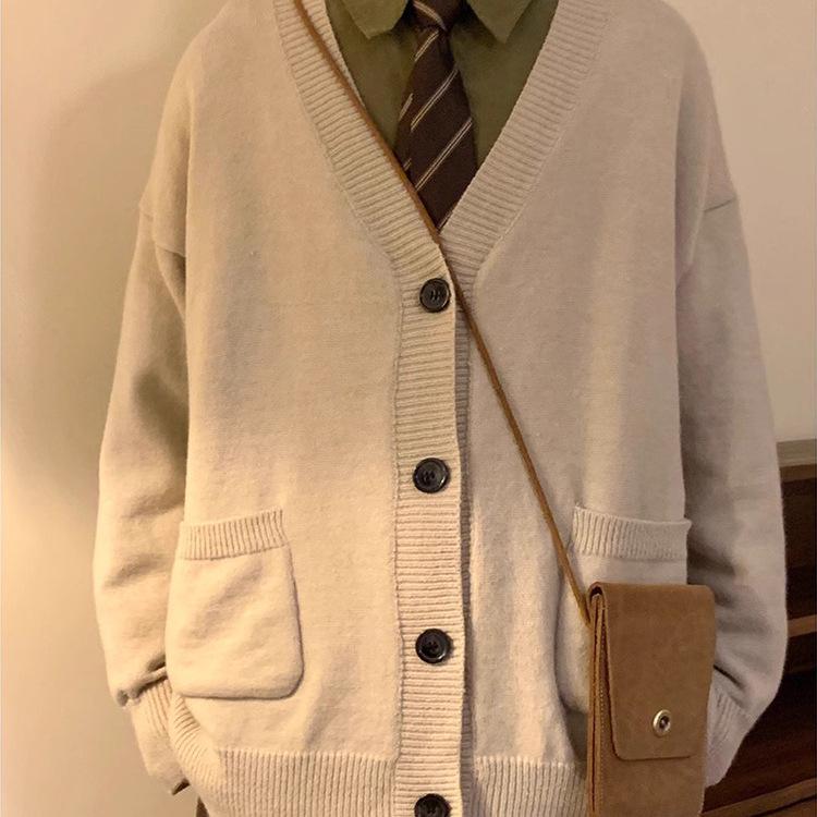 2024 Spring/Autumn Men’s Retro Collegiate Cardigan Sweater - Japanese Loose Knitwear