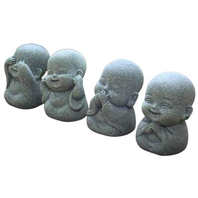 Tonra Baby Monk Figurines Soothing Japanese Birthday Tabletop Mini Three Wise Observation and Sayings (4 Figures) - Smiling, Decor, Style, Zen, Gift,