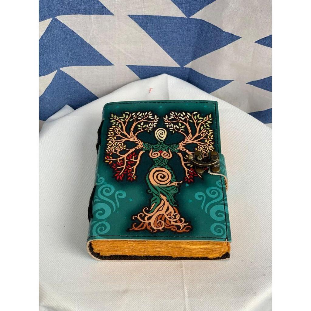 Notizbuch „Mutter der Erde“, Leder-Notizbuch, Lebensbaum, antik geprägt, Tagesbindung mit buntem Aufdruck, Tagebuch für Frauen