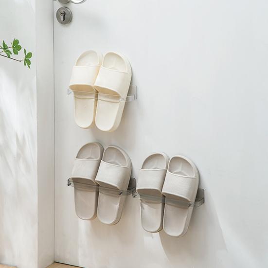 Waterproof Transparent Strong Load Bearing Space-saving Slippers Rack Wall Mounted Punch-free Drain Shoes Shelf Washroom Supplies