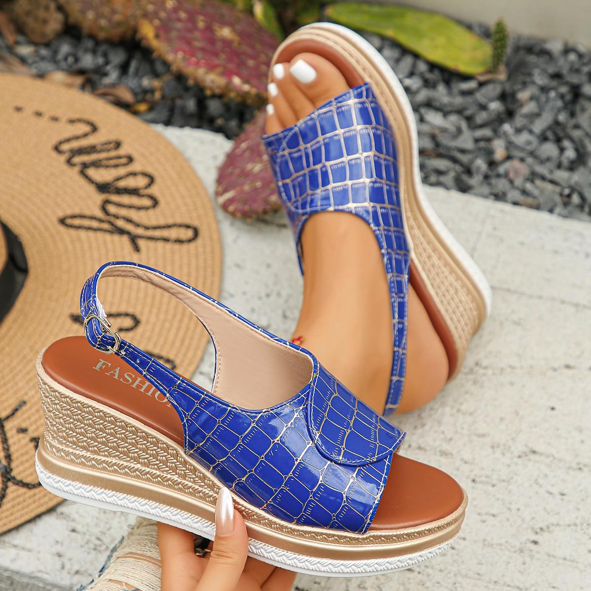 

Женские сандалии с открытым носком широкой полноты, шлепанцы на платформе и танкетке, водонепроницаемая обувь для женщин с деталью в виде пряжки 43 синий