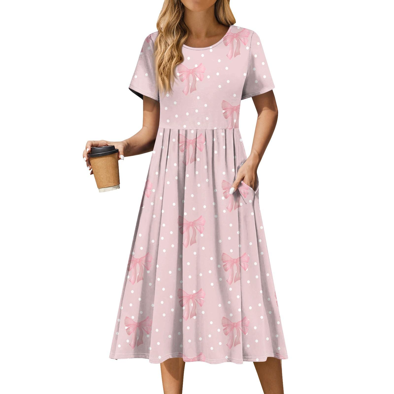 

Женское повседневное платье миди с круглым вырезом и принтом, классическое повседневное свободное платье с коротким рукавом, летнее L