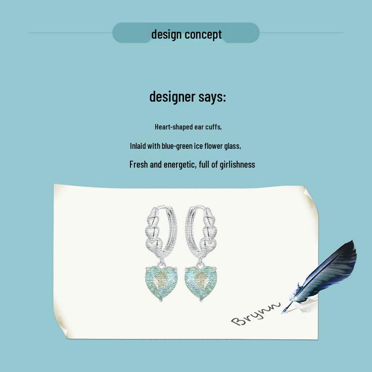 Avle Heart-Shaped Blue-Green Zircon Earrings In S925 Sterling Silver for Women