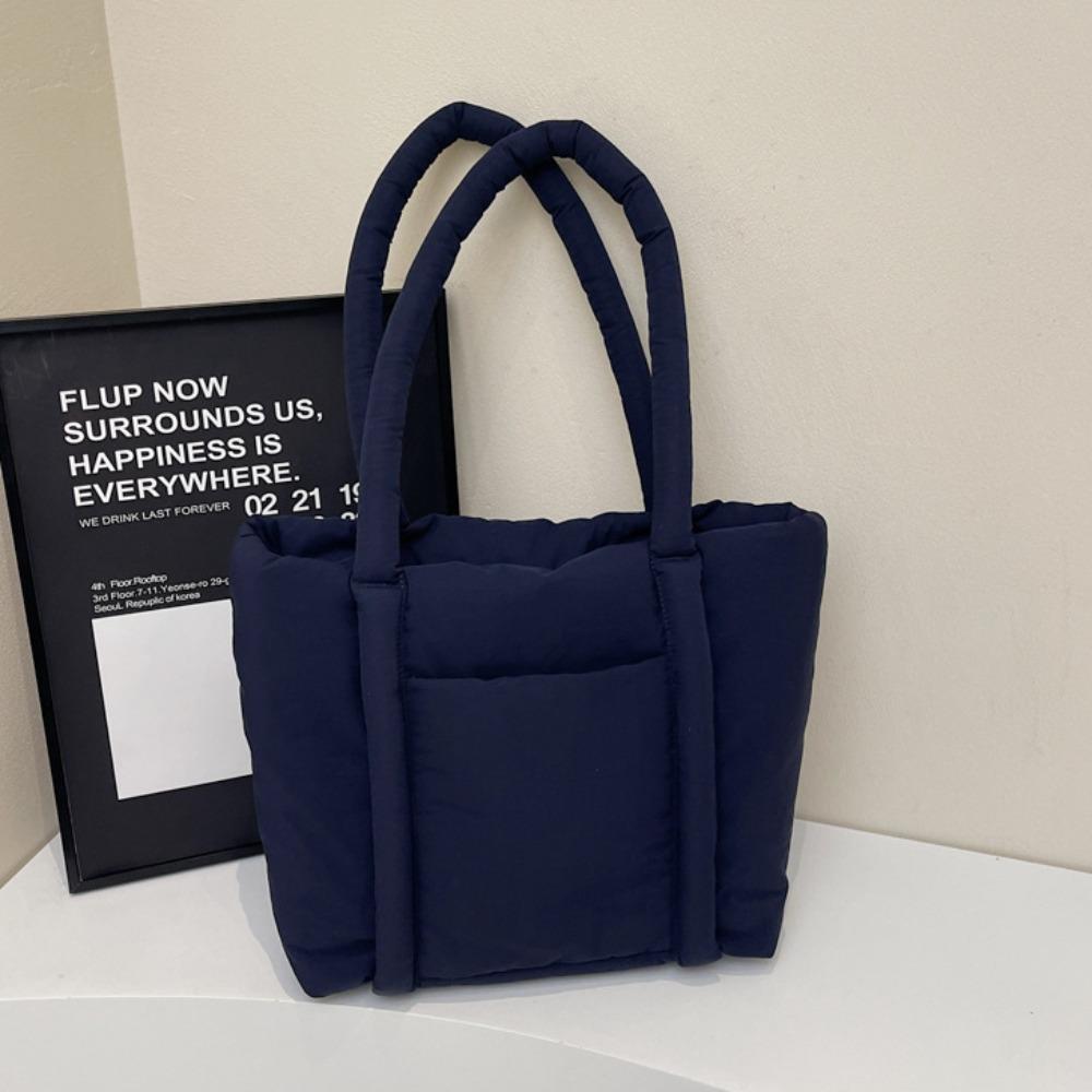 Korean Style Down Cotton Shoulder Bag Solid Color Puffy Crossbody Bag  Office Worker