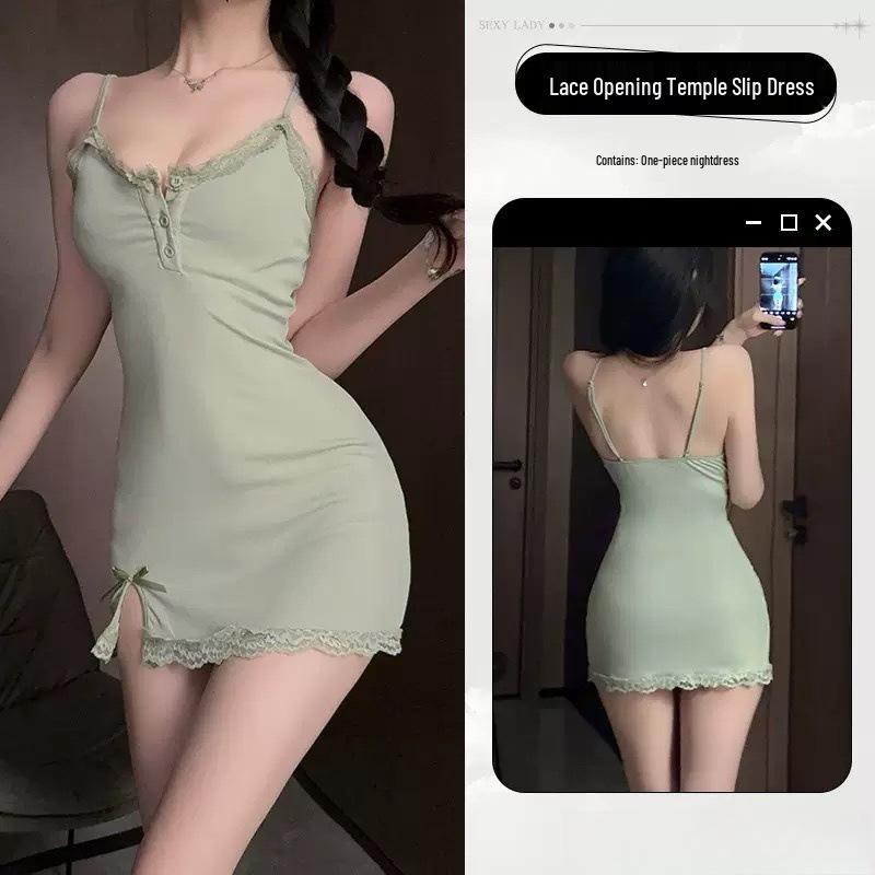 2025 Sexy Damen V-Ausschnitt Camisole Nachthemd mit Spitze und Brustpolstern - Schlankmachender Stil der reinen Begierde.