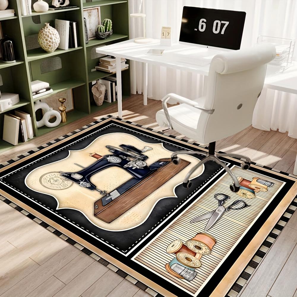 

1pc Vintage Sewing Machine Square Rug - 800g/m² Crystal Fleece, 70.87inch Longest Side, 2.16m² Area, 100% Polyester, Perfect for Adding Warm 150cm by 200cm