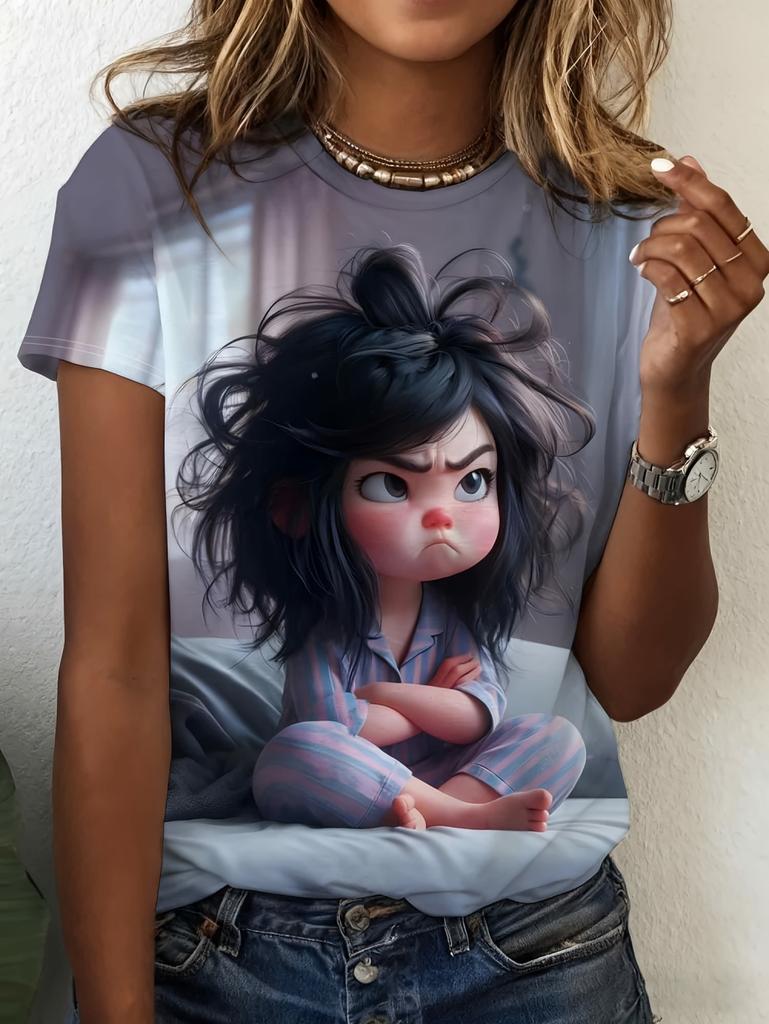 3D Printed Little Girl Graphics T-Shirt for Women Short Sleeves Summer Casual Streetwear O-Neck Tops Oversized Women Clothing