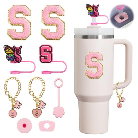 9Pcs Cup Accessories Set for 30oz 40oz Cup Personalize Your Tumbler with Silicone Straw Caps Letter Pendants Spill Stoppers
