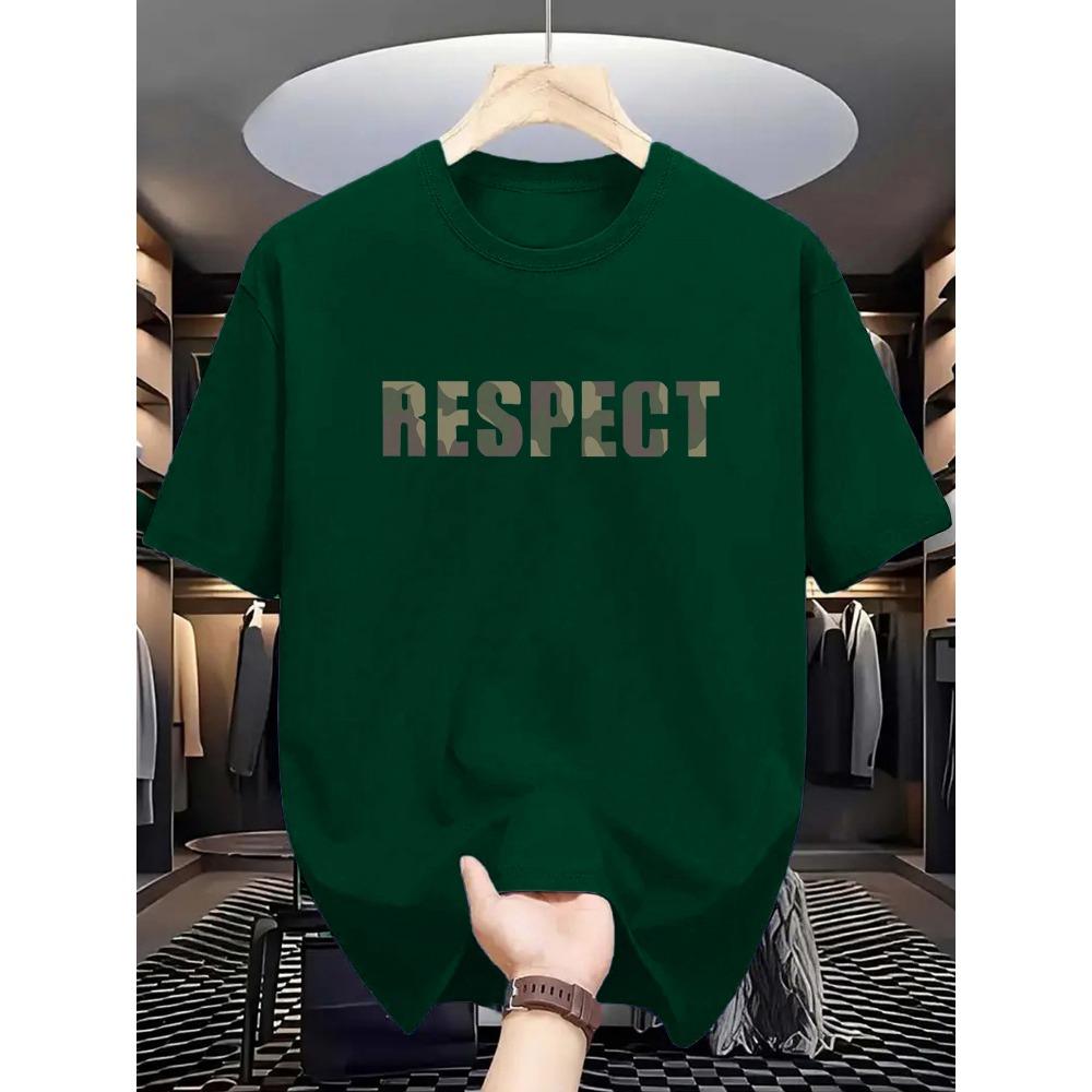 Men's Summer Cotton Fashionable Casual Loose RESPECT Camouflage Letter Printed Round Neck Short Sleeved T-shirt Top