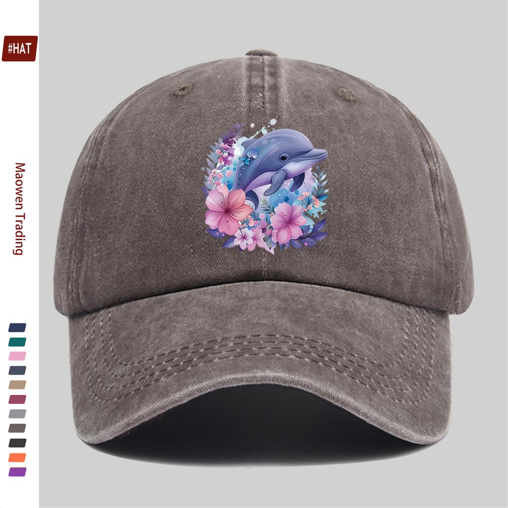 Pc Vintage Purple Floral Dolphin And Butterfly Print Baseball Cap Fashion Casual Vacation Style Printed Design Golf Hat Home