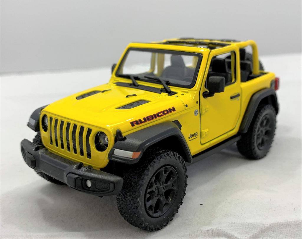 KiNSMART Scale 2018 Jeep Wrangler Pullback Diecast Model Car Open 1/34 (Yellow Top)