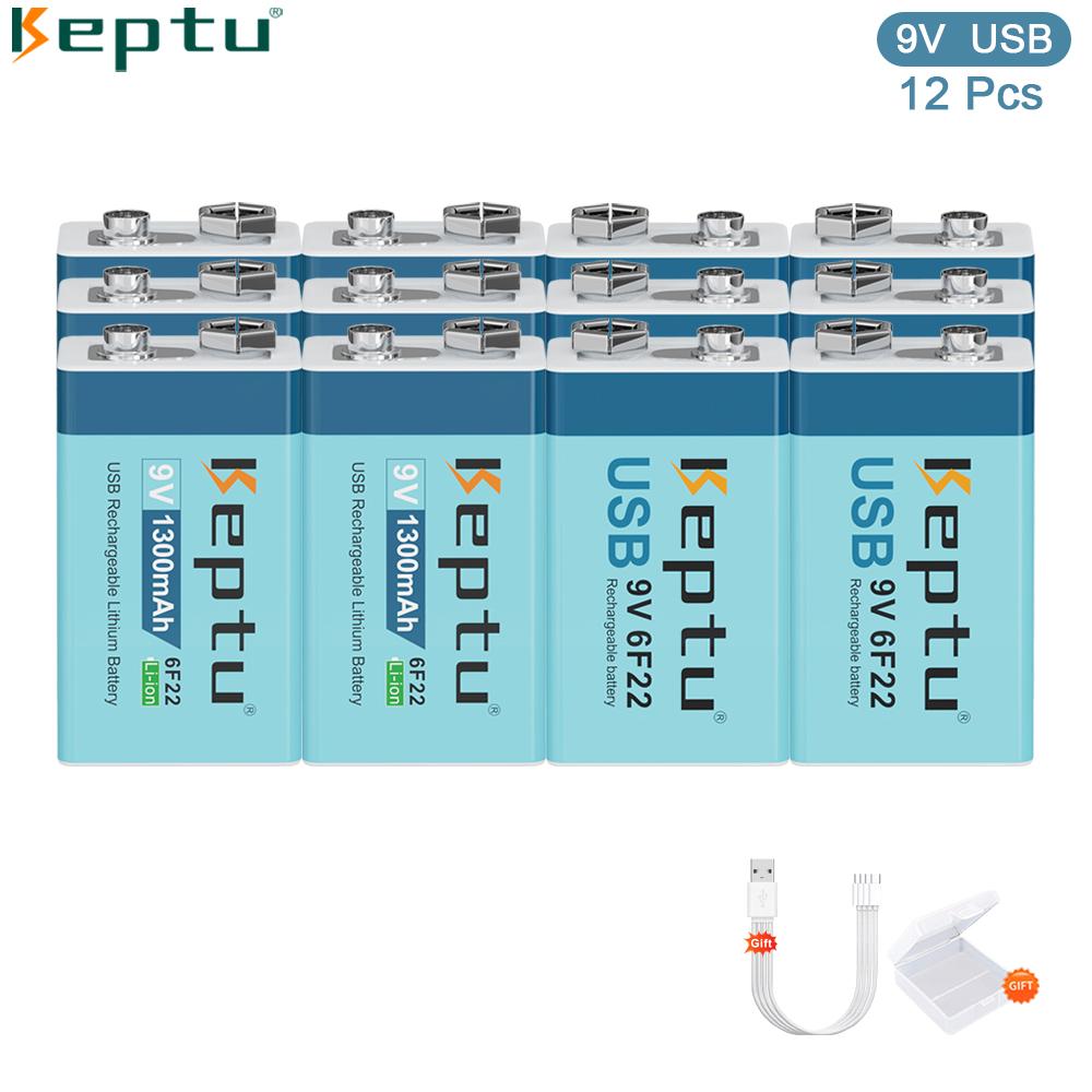 KEPTU 1300mAh 9V Li-ion Rechargeable Battery with Micro USB, 6F22 Lithium Battery for Wireless Microphone, RC Toys, and Gadgets