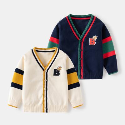 Children Sweaters Autumn the New Boys Wool Cardigan Baby V-neck Embroidery Korean Childrens Coat