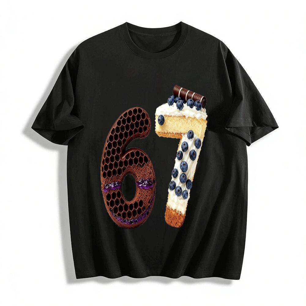 Number 67 Blueberry Chocolate Cake Print Casual Top Pure cotton T-shirt XXS