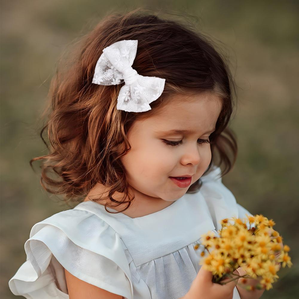 2Pcs Flower Embroidery Bow Hair Clips Sweet Elegant White Lace Net Ponytail Hairpin Girls Kids Children's Headdress Accessories