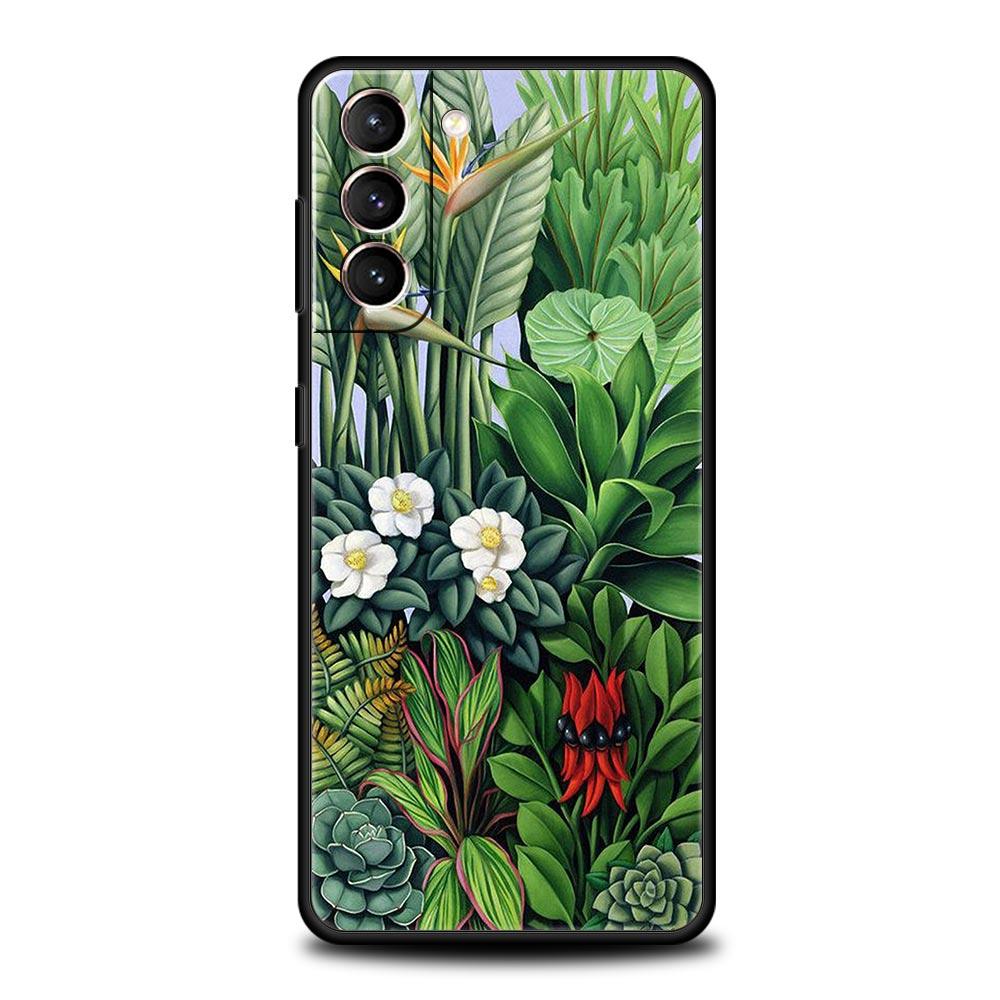 Vintage Banana Leaf Flower Phone Case For Samsung Galaxy S24 S23 S22 S20 Ultra S21 FE 5G S10 S9 Plus S10E Soft Silicone Cover