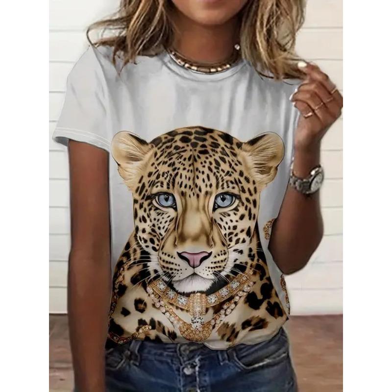 Summer Round Neck 3D Animal Print Top Fashionable Casual Short Sleeved Women's T-shirts