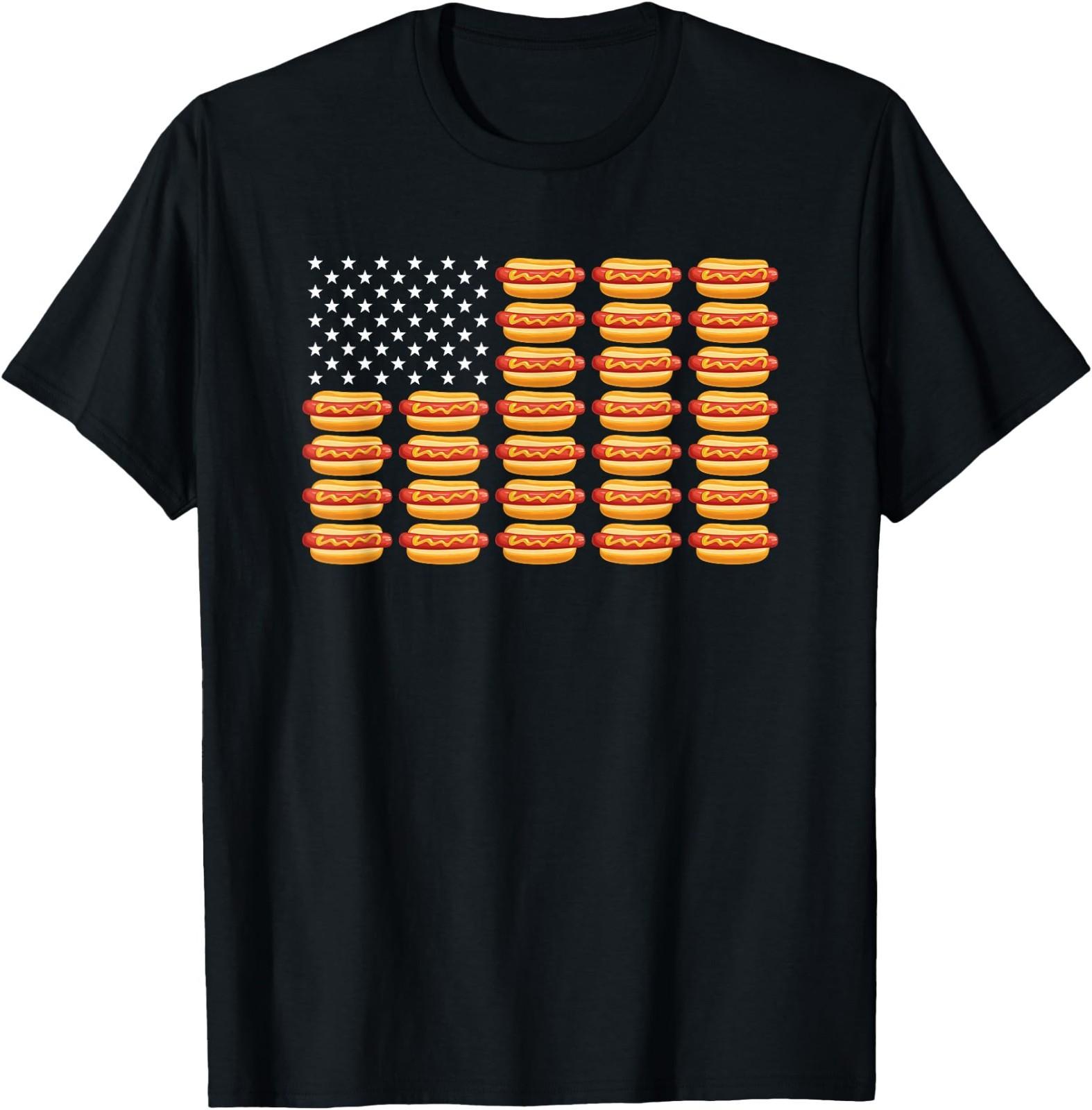 Hot Dog American Flag July 4th Patriotic Summer BBQ Funny T- Unisex T-Shirt XXL