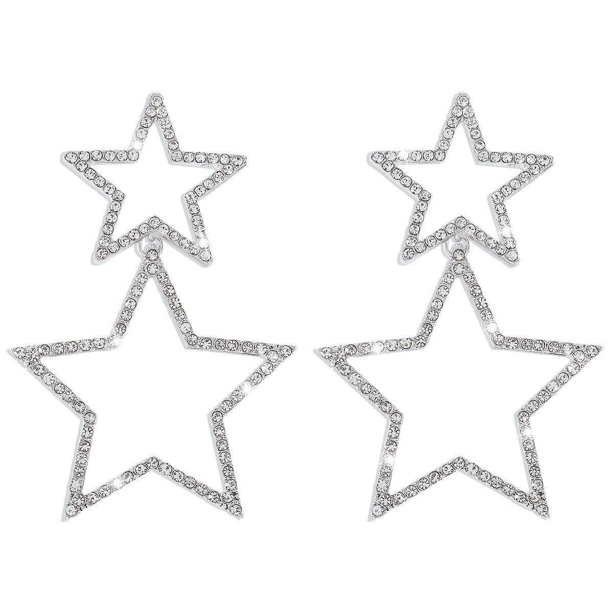 

Fashionable Diamond Star Drop Earrings for Women - Trendy European and American Style серебряный