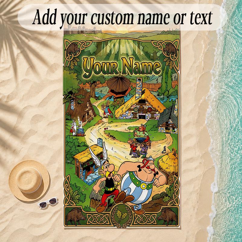 Beach TowelAsterix & Obelix Custom Name Text Personalized Soft Towel for Beach Pool Indoor Home Decor Gift