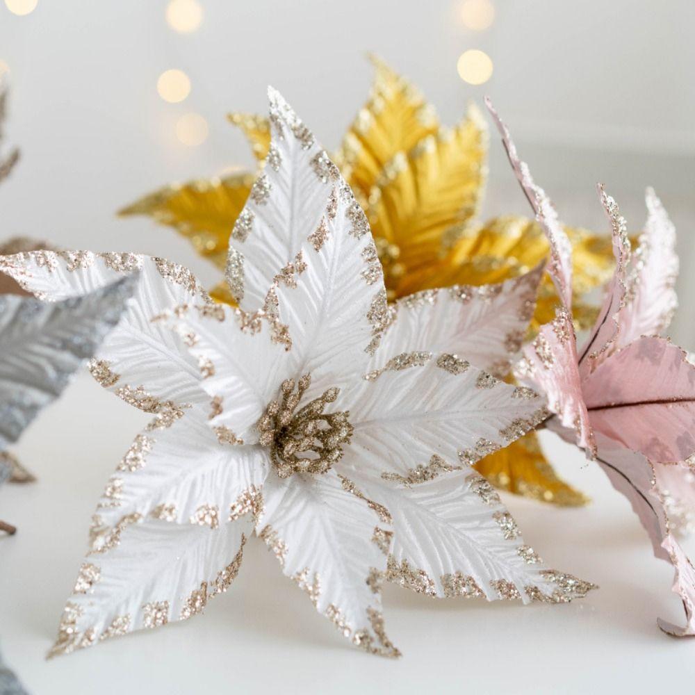 Multi-color Artificial Christmas Flowers Handmade Christmas Tree Accessories New Year Gift