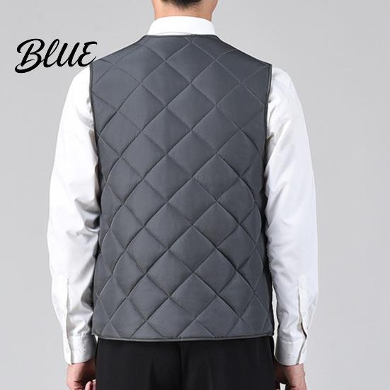 Sleeveless Jacket Men Closure V-Neck Vest with Down Padding Autumn Winter Pocket Button Solid Color