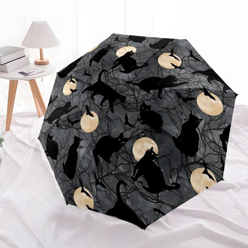 1pc Moon Cats Fashionable Automatic Opening/Closing Folding Umbrella with 8 Bones, Windproof Portable, Daily Use308