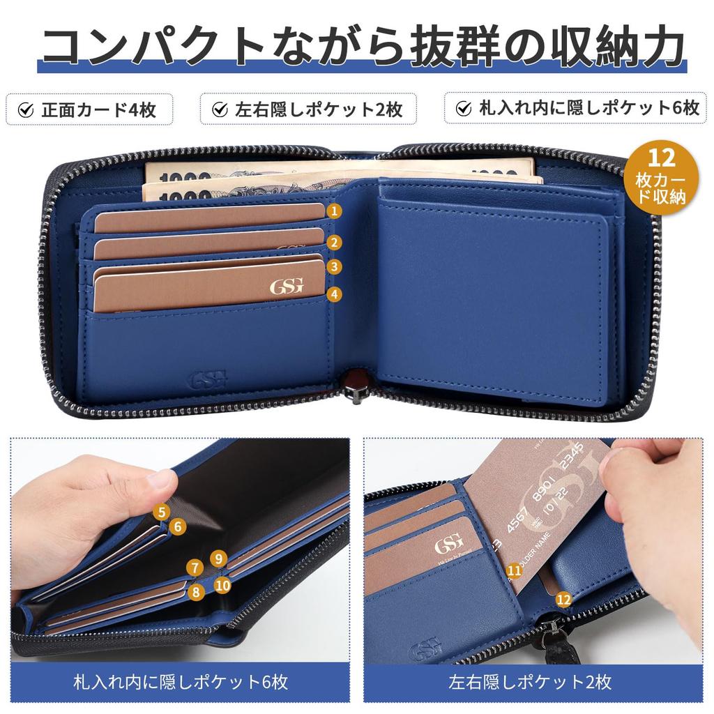 GSG Bifold Compact Mini Brand Holds Many Round Zipper Easy To Coin Gift Carbon Black and 24022 Men's Wallet, Wallet, Name, Popular, Cards, Closure,
