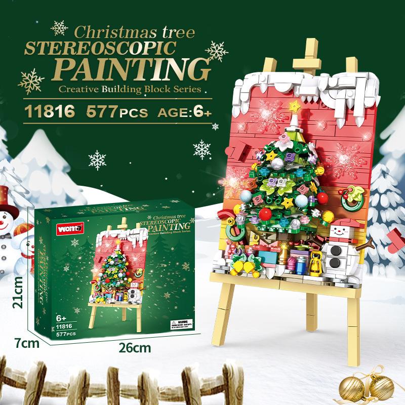 Christmas Tree Three-Dimensional Painting Decorative Painting Children'S Puzzle Assembly Building Block Toy Drawing Board Christmas Gift
