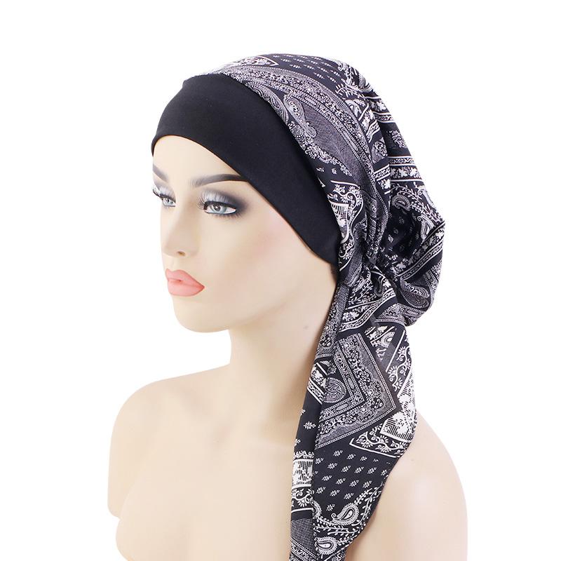 New Womens Pre-Tied Turban Cap Muslim Hijab Cancer Chemo Flower Print Hat Cover Hair Loss Head Scarf Wrap Strech Bandana