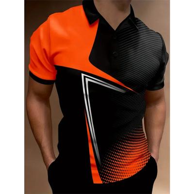 Men's Polo Shirt Geometric Color Block Pattern Men's Shirt Casual Collar Short Sleeve Top