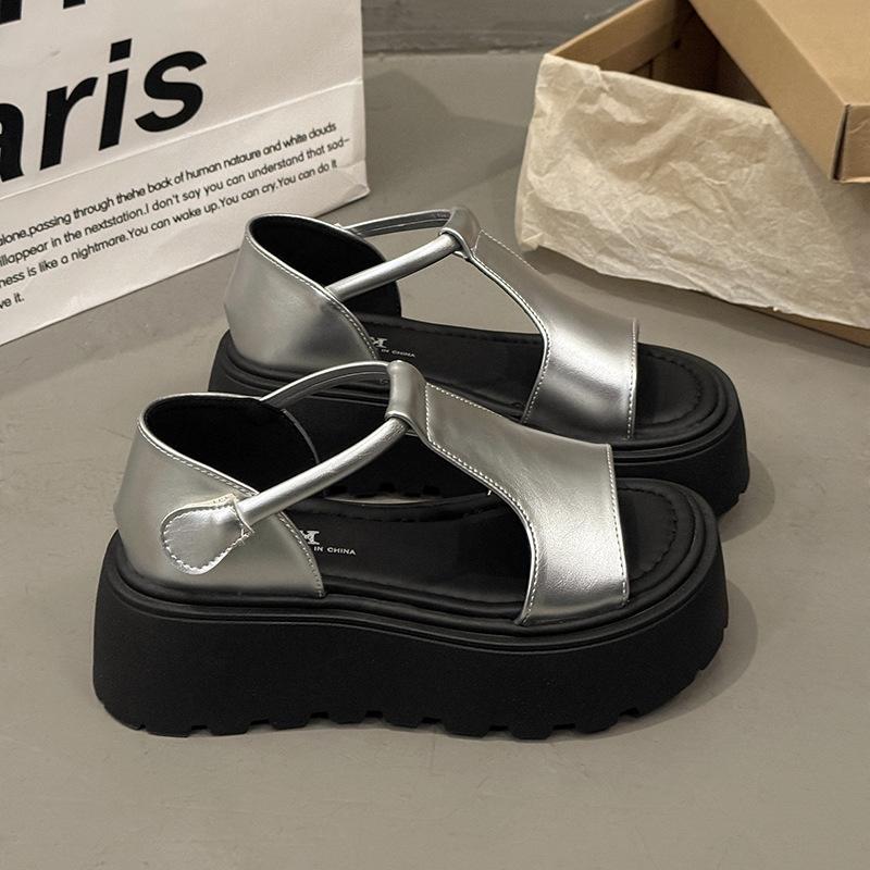 Hollow outer wear versatile French simple open-toed sandals women's 2025 summer thick-soled heightening Roman muffin beach shoes