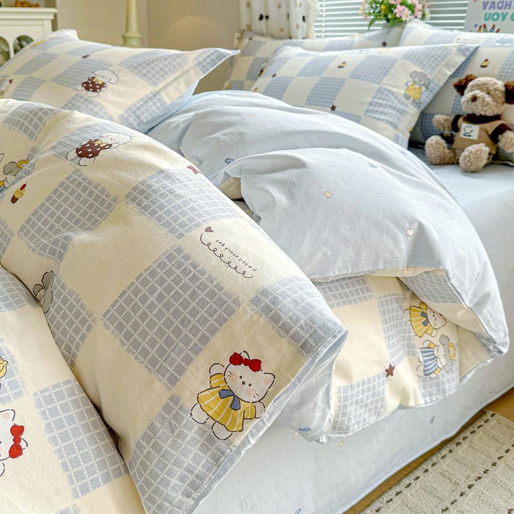 100 pure cotton four-piece set, new cotton quilt cover, bed sheet, bed hat, student dormitory single bed three-piece set 1