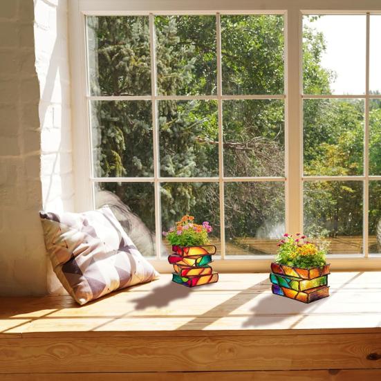 Yousheng Gestapelte Folianten Blumentopf Harz Dekorativer Sukkulenten Pflanztopf Schreibtisch Bunter Buch Pflanztopf für Buchliebhaber Geschenk Heim Büro Deko