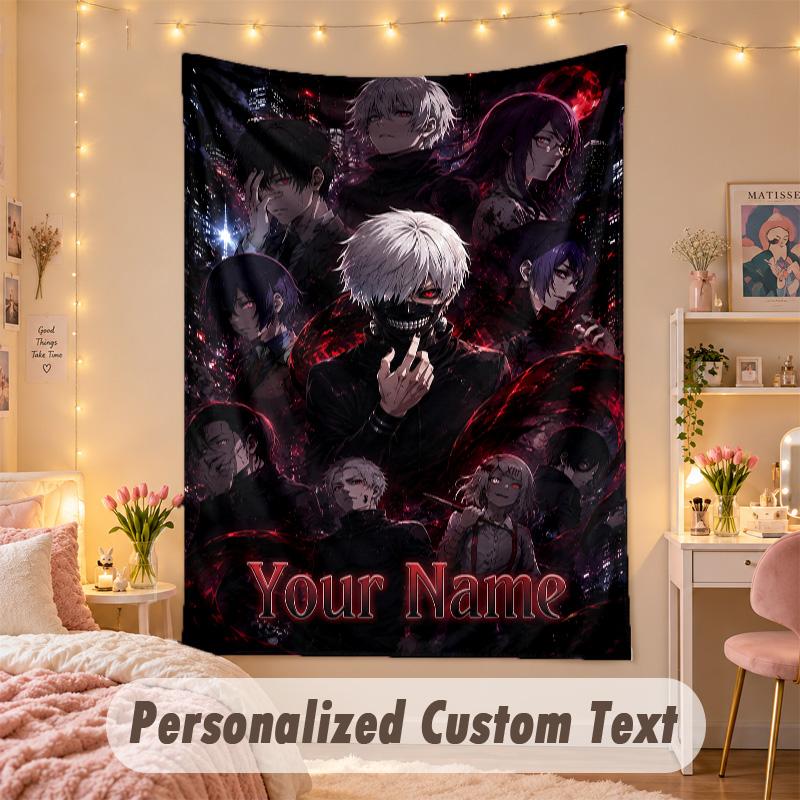 Custom Personalized Tapestry,Tokyo Ghoul Print Custom Name Text Wall Art Hanging for Bedroom