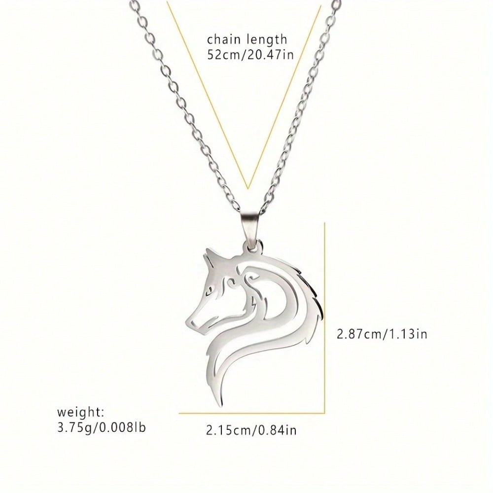 1 Piece Classic Punk Wolf Motif Necklace Stainless Steel Wilderness Animal Wolf Pendant Necklace Rock Couple Adornment Gift