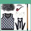 Set de Peluca de Disfraz de Abuelo Clásico con Pelo Corto Suave Rizado y Chaleco Elegante para Niños