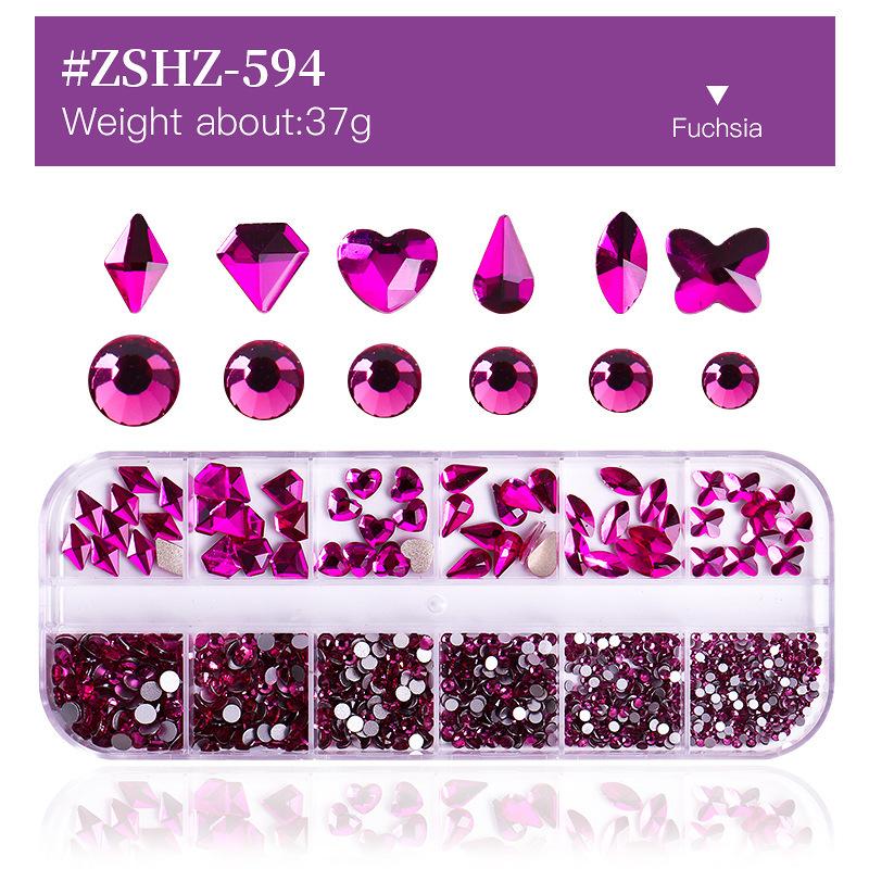 12 Grid Box Nail Art Rhinestone Flat Bottom Nail Art Special-Shaped Diamond Mixed Small Round Diamond Diy Nail Art Jewelry
