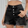 Women's Fashion Trend Solid Color Pocket With Frayed Edges And Holes Denim Casual Shorts