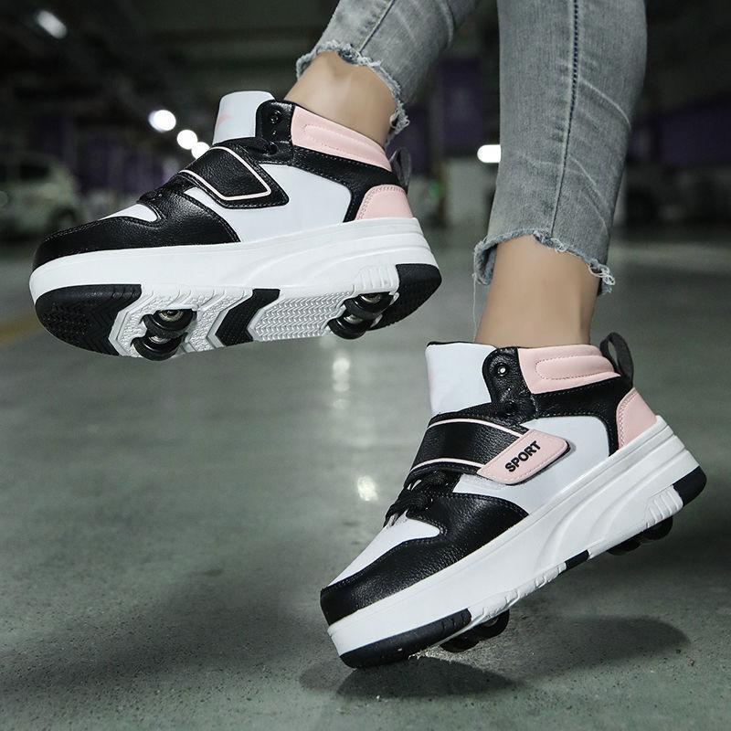 Runaway Shoes, Children's Pulley Deformation Four-wheel Skating, Roller Skating with Wheels Can Accept Men's and Women's Roller Skating